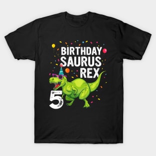 Kids 5 Year Old Birthday Boy Girl Dinosaur T Rex Family Matching T-Shirt